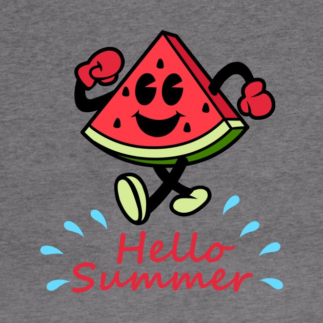 Hello Summer With Water Retro Watermelon by ManojTdesign